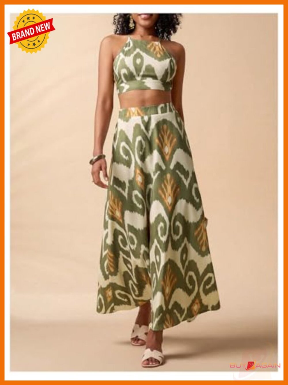 Women's 2 Piece Skirt Set - Summer Vacation Outfit Crop Top and Maxi Skirt - Picture 2 of 4